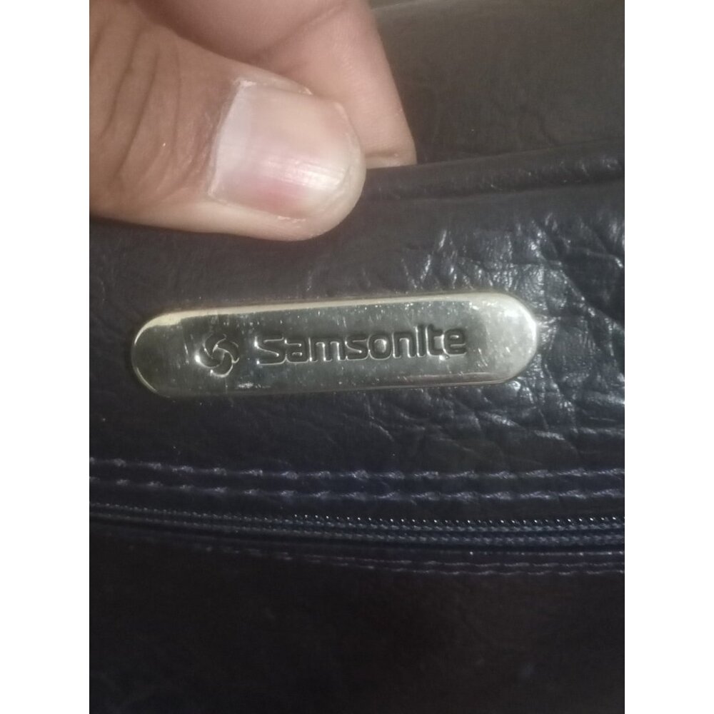 Vintage Samsonite Messenger Bag Navy Blue Leather Inner Pockets carry Handle - Picture 3 of 10